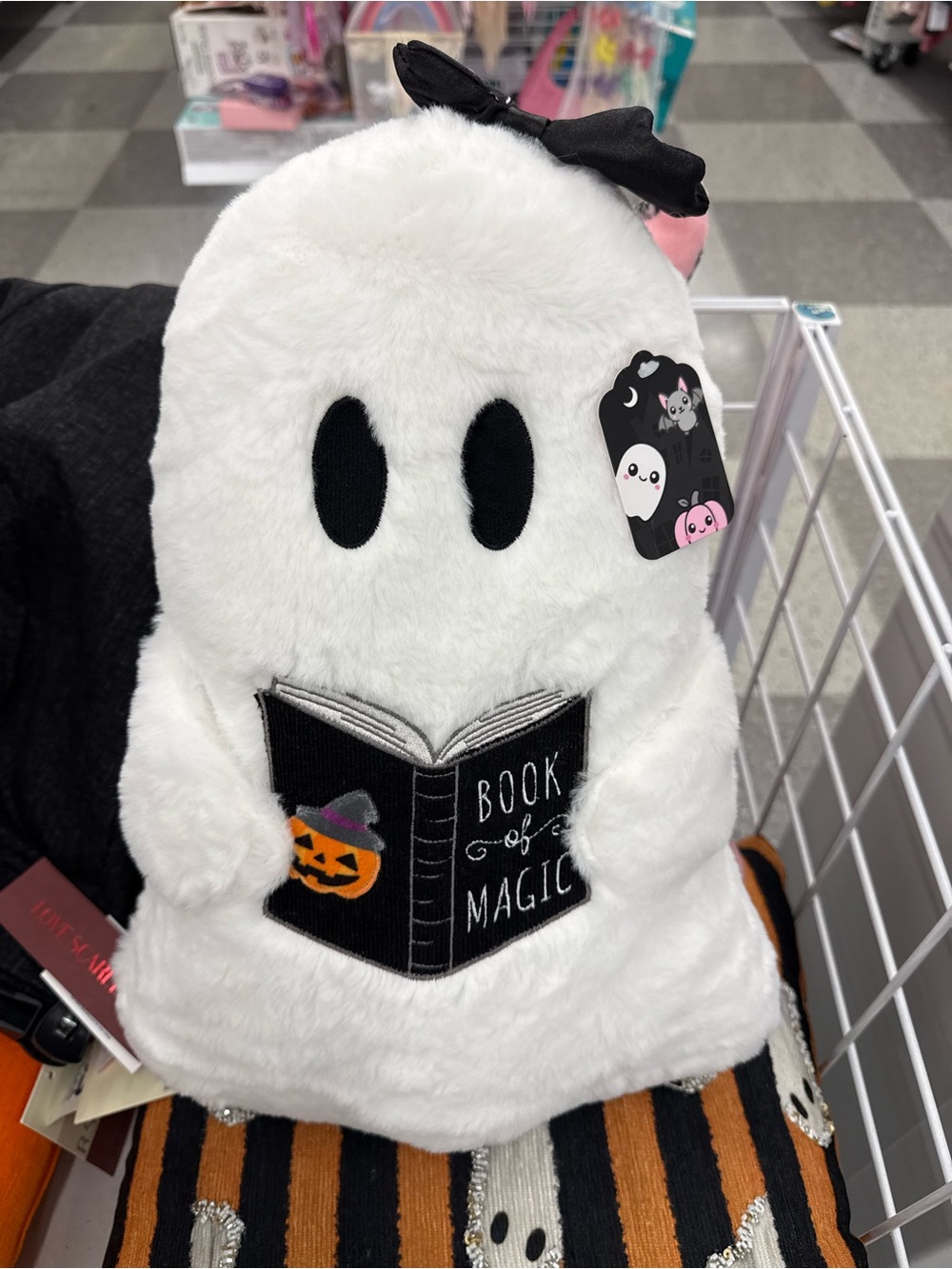 White Ghost Plush Pillow with Book of Magic - Holiday Decor
